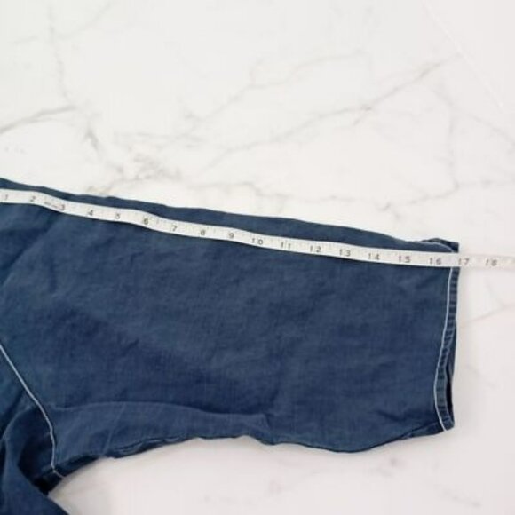 Jordan Woman 2X Navy Blue 100% Linen Lace-Up Collared Top With Pocket - Picture 5 of 7